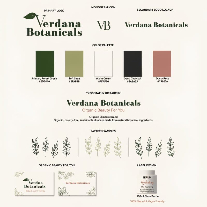 AI-generated brand kit with color palette and typography