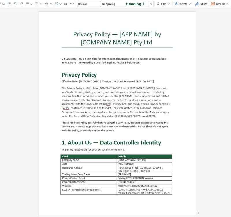 Privacy policy document