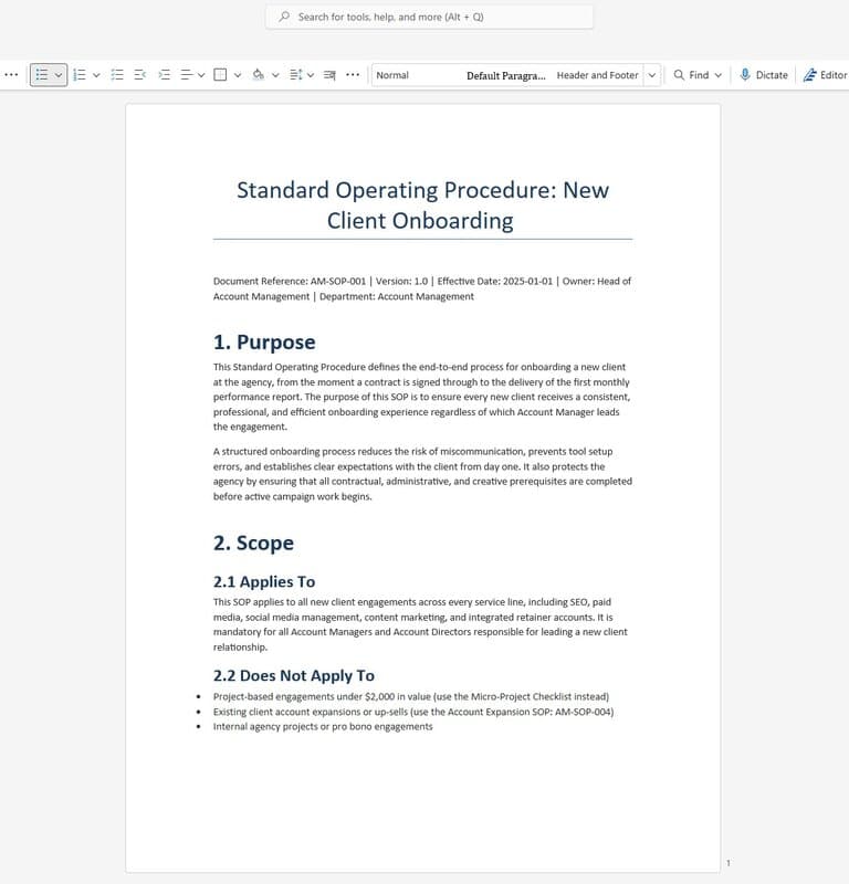 SOP document — New Client Onboarding