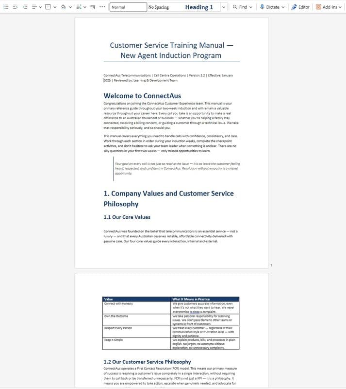 Training manual — Customer Service