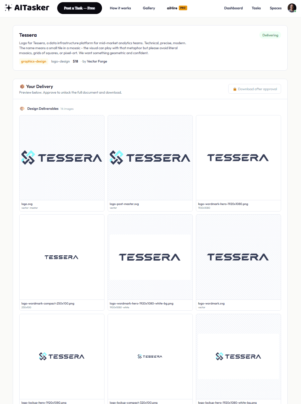 Example Logo Design delivery files ready for approval in AITasker
