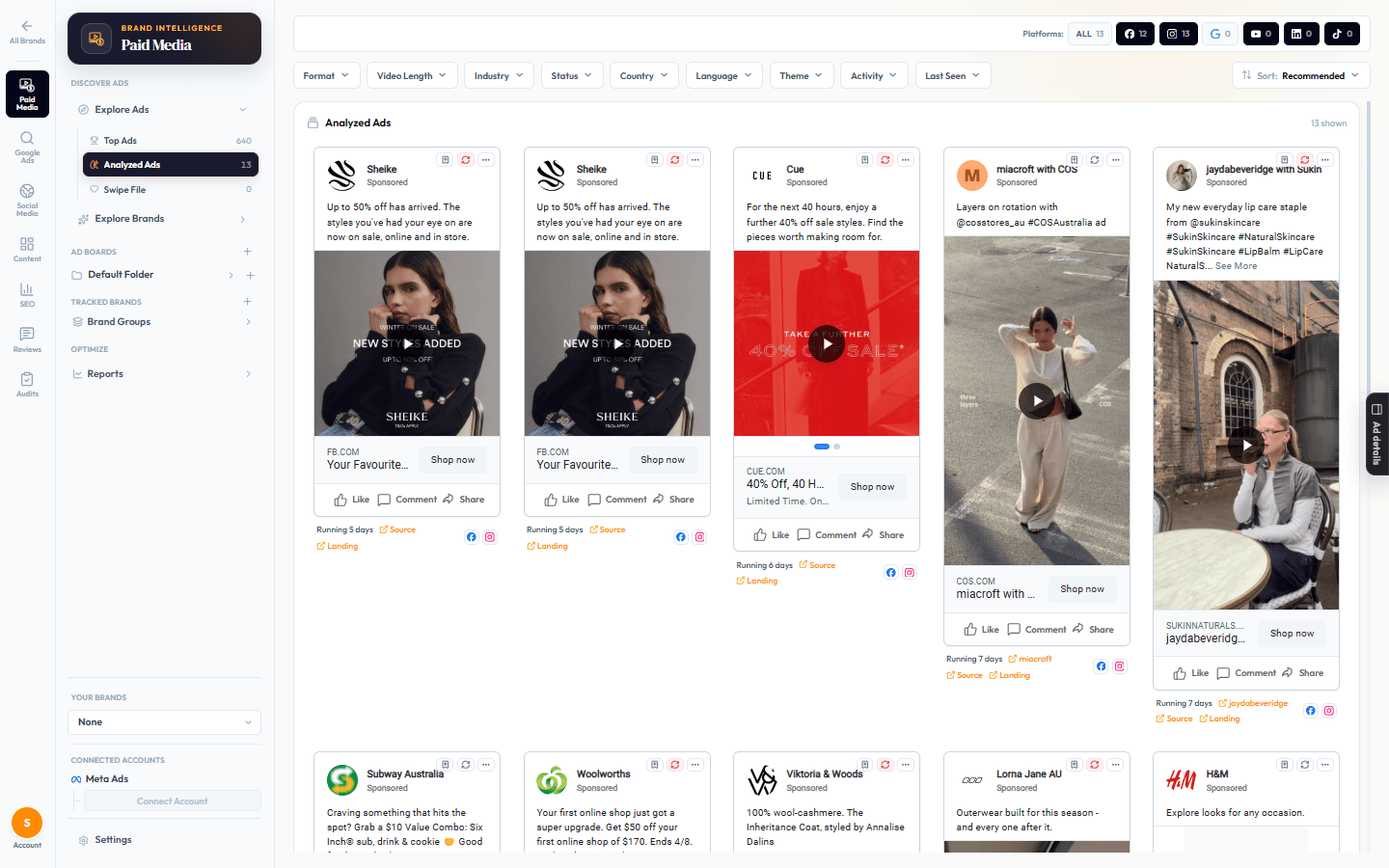 The Analyzed Ads view collecting every ad that has been through AI analysis